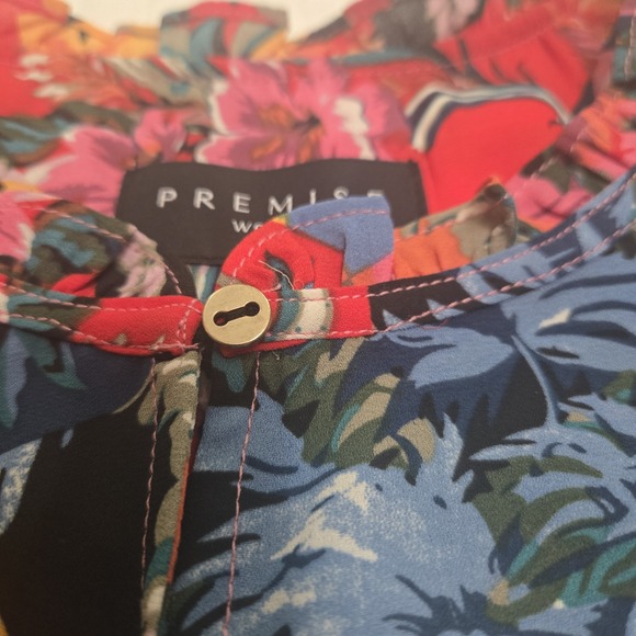 NWT Premise Floral Diamond Block Colorful Shirt Blouse Artsy Bold Art To Wear 2X - Picture 9 of 13